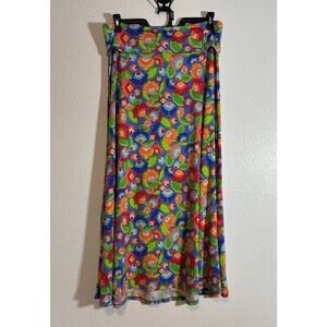 Lularoe Size XL Bright Funky Multicolor Floral Tropical Pull-On Midi Azure Skirt